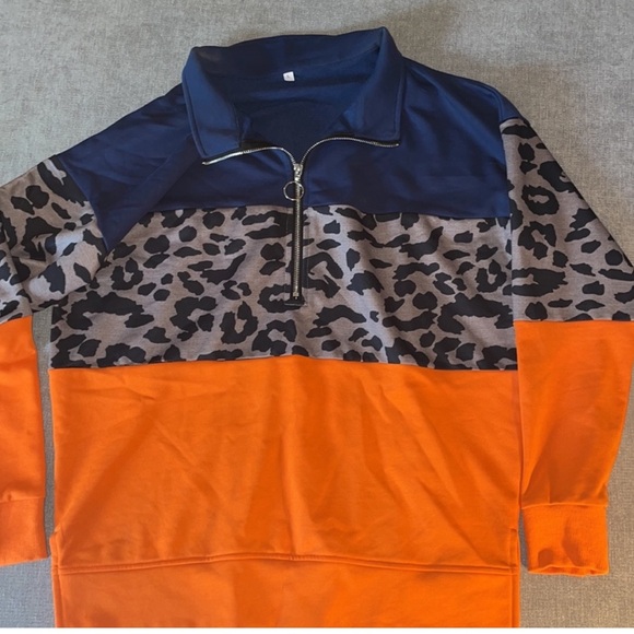 Women's Pull Over Animal Print Zip Sweatshirt Cheetah Leopard - Picture 2 of 6